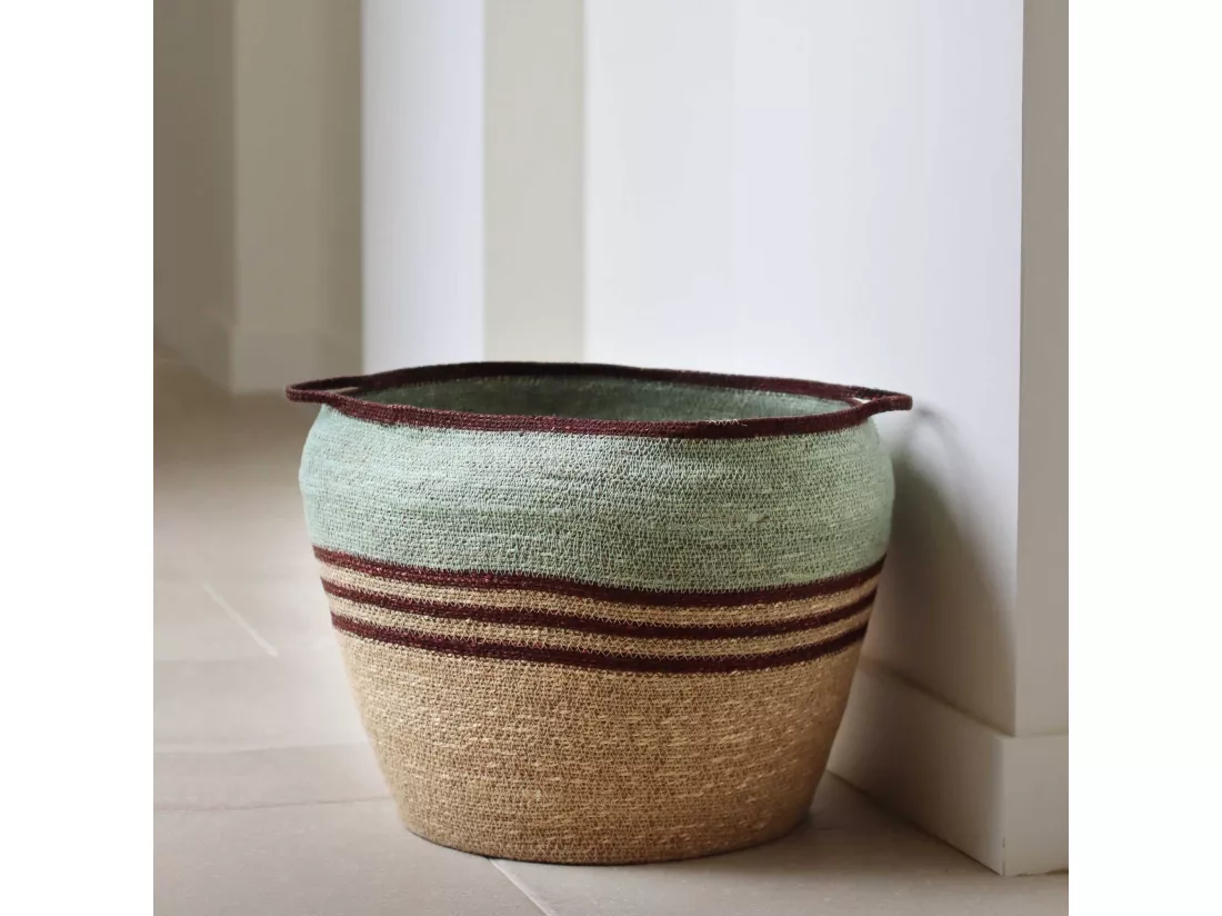 Now's Home - Panier En Jonc De Mer Tresse Main Vert Celadon 40x40cm Chobie