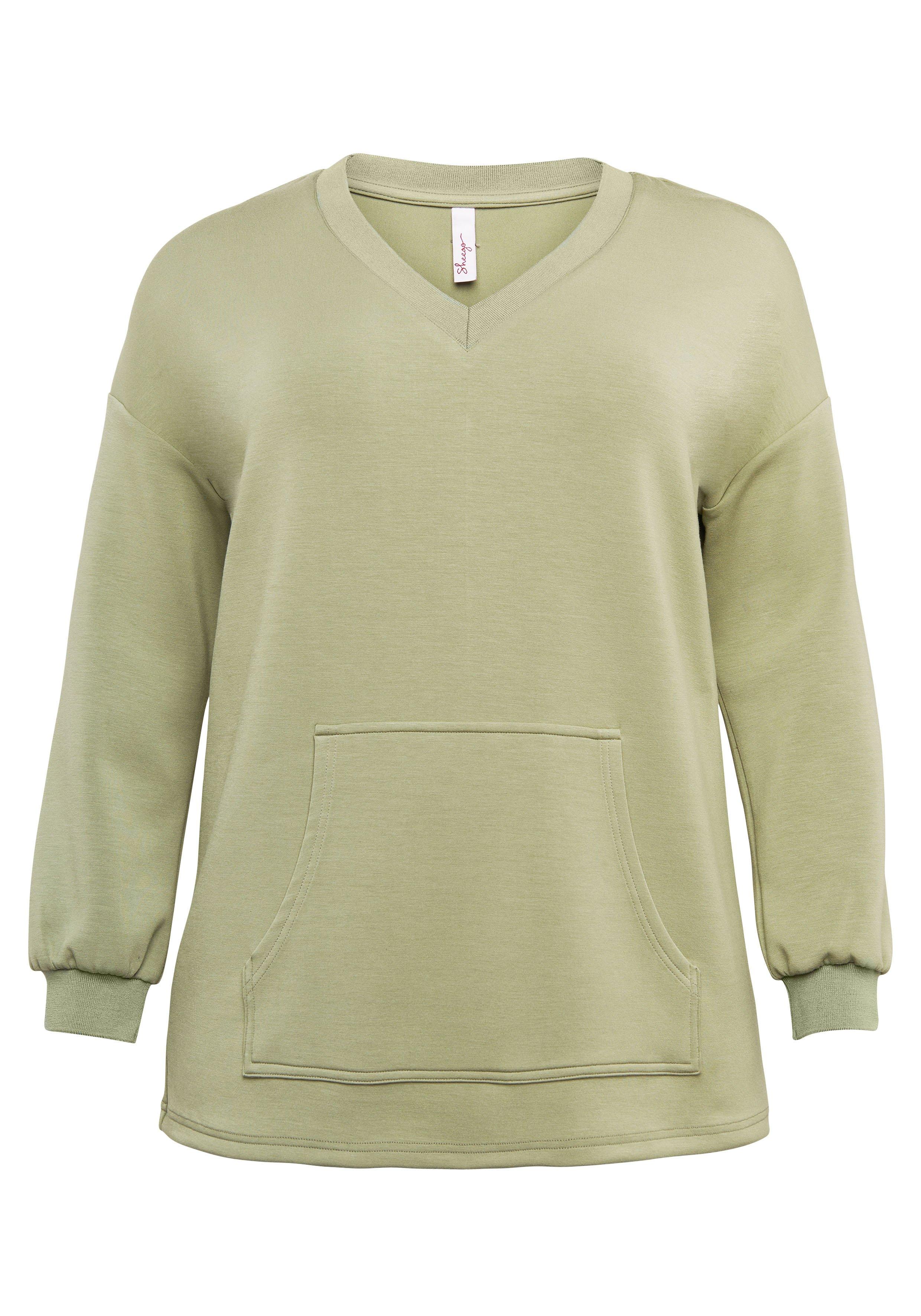 Langarmshirt mit Kängurutasche und V-Ausschnitt