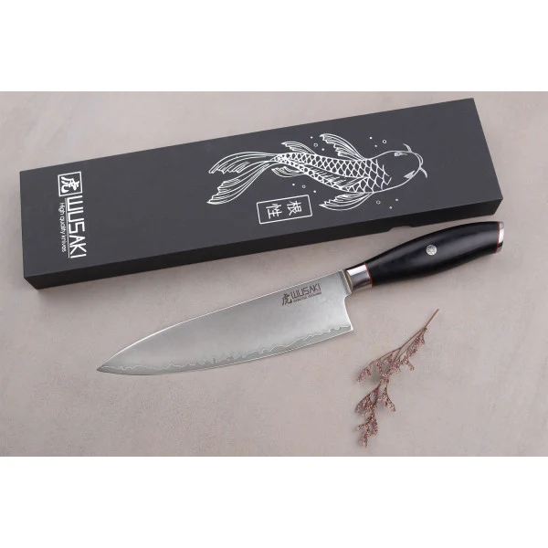 Couteau modèle chef Wusaki Fujiko Black 20cm manche en pakka Wusaki