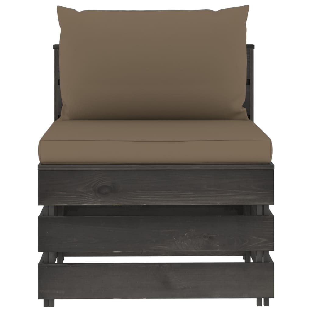 Salon de jardin meuble d'extérieur ensemble de mobilier 9 pièces avec coussins bois imprégné de gris