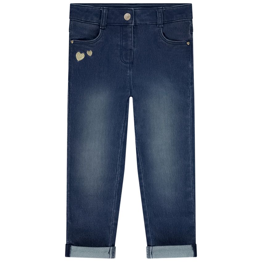 Jean slim broderies cœurs dorés pour bébé fille - Bleu moyen