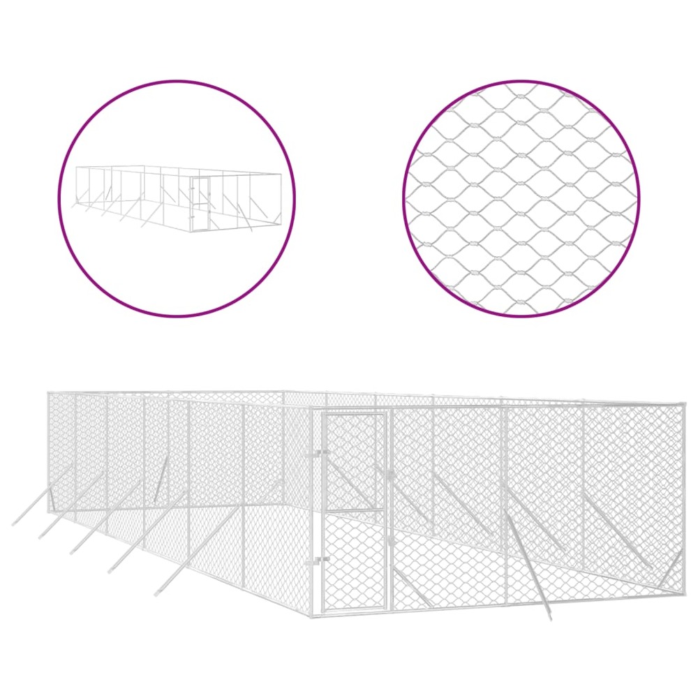 Chenil d'extérieur pour chiens argenté 4x12x2 m acier galvanisé