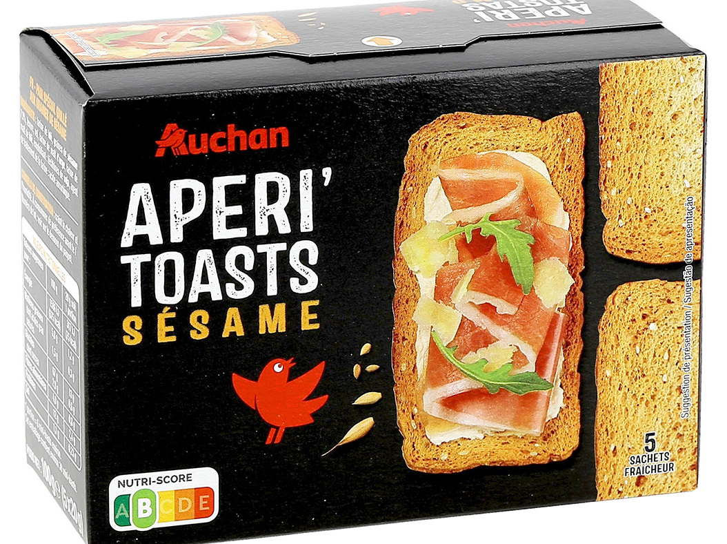 TOSTAS AUCHAN FINAS TRIGO COM SÉSAMO SEM ÓLEO PALMA 100G