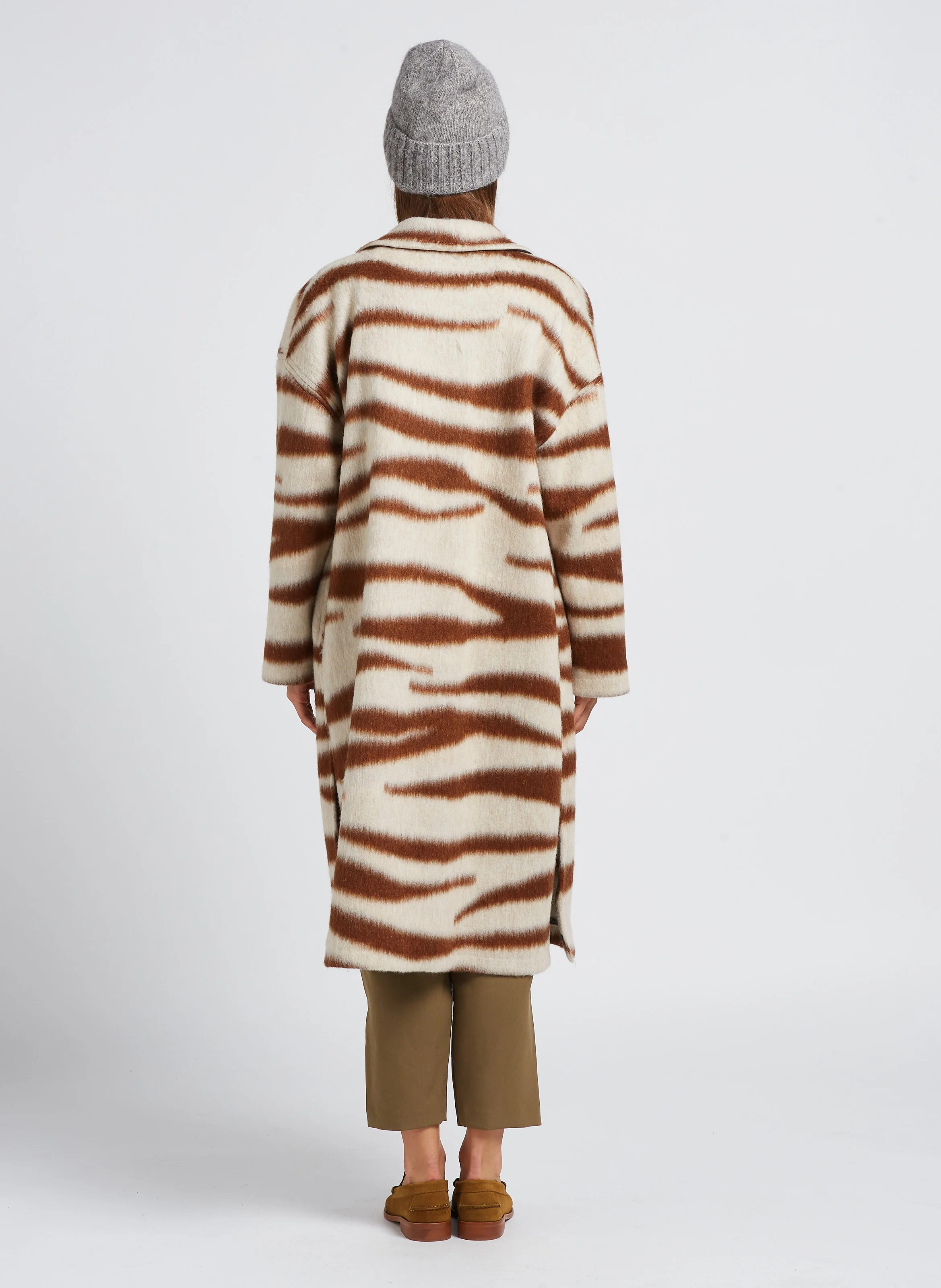 MALICO - Manteau col tailleur imprimé| Beige