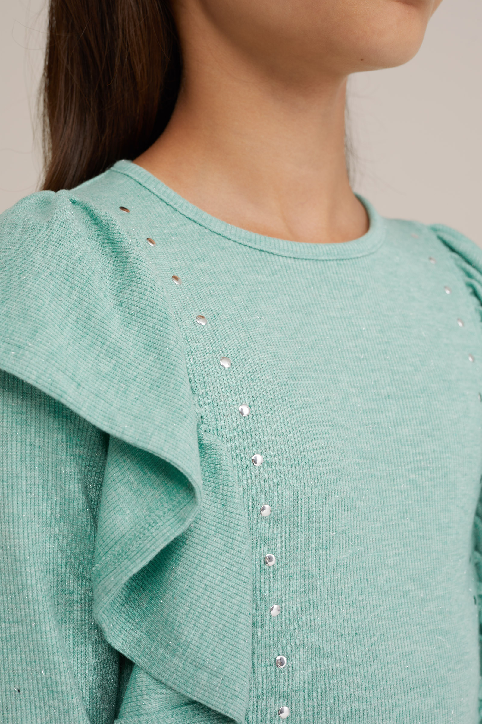 Meisjes T-shirt met studs WE Fashion Mintgroen