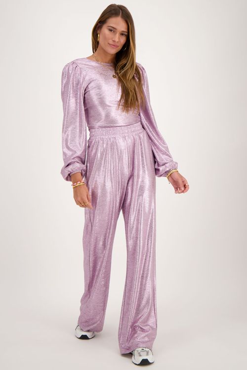 Roze metallic broek wide leg