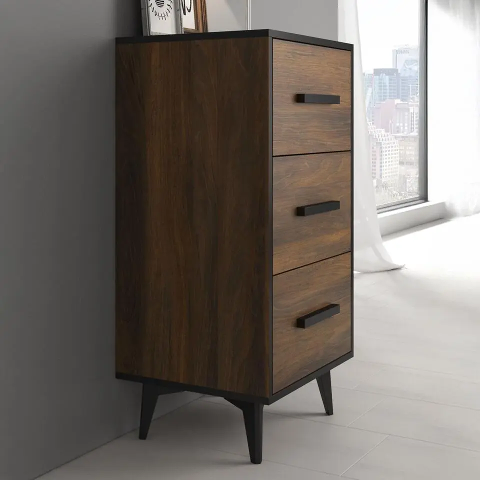Meubella - Ladekast Frey - Donker eiken - Zwart - 47 cm