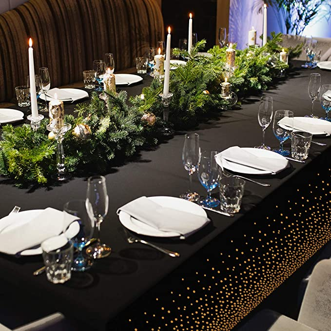 (270x135cm) Deko Tischdecke Party Dekoration Tisch Tuch Punkte Design - Schwarz / Gold
