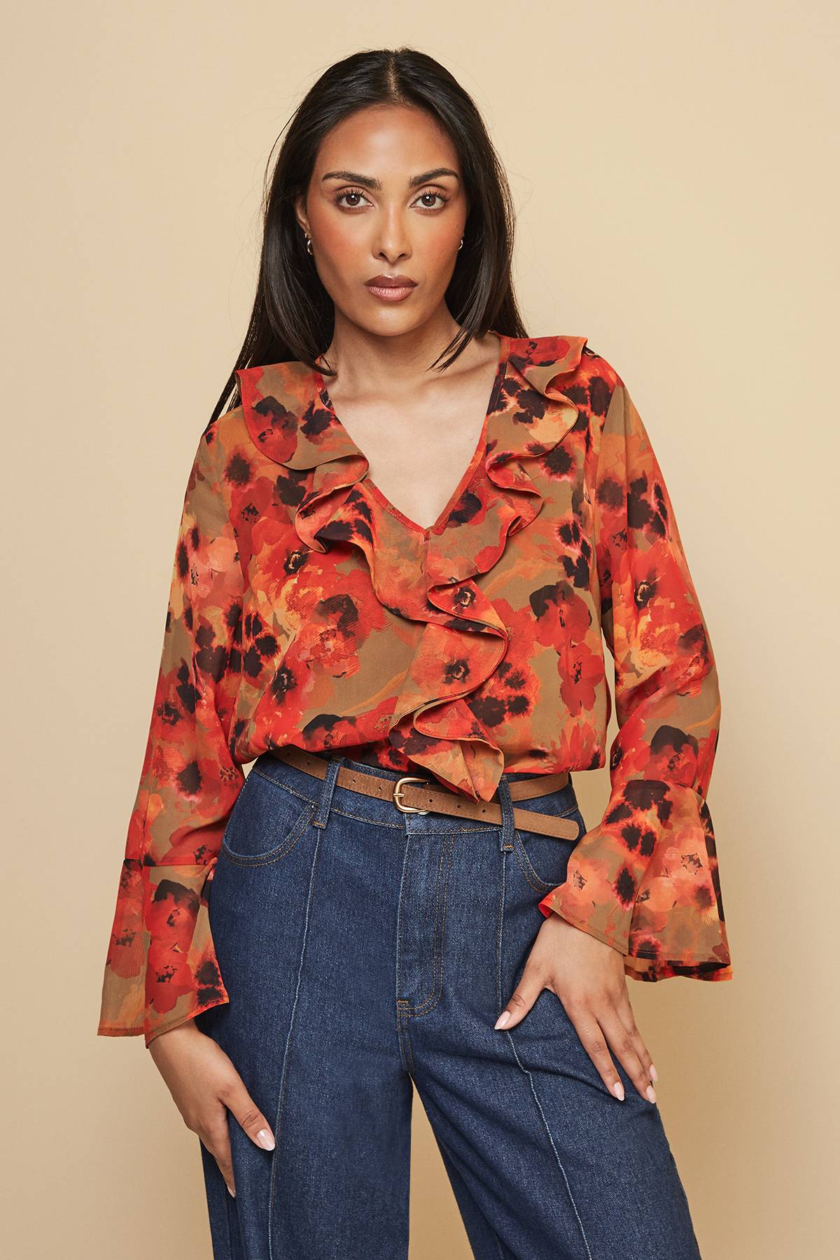 Wallis Blouse à Imprimé Floral avec Détails Volantés Petite Taille