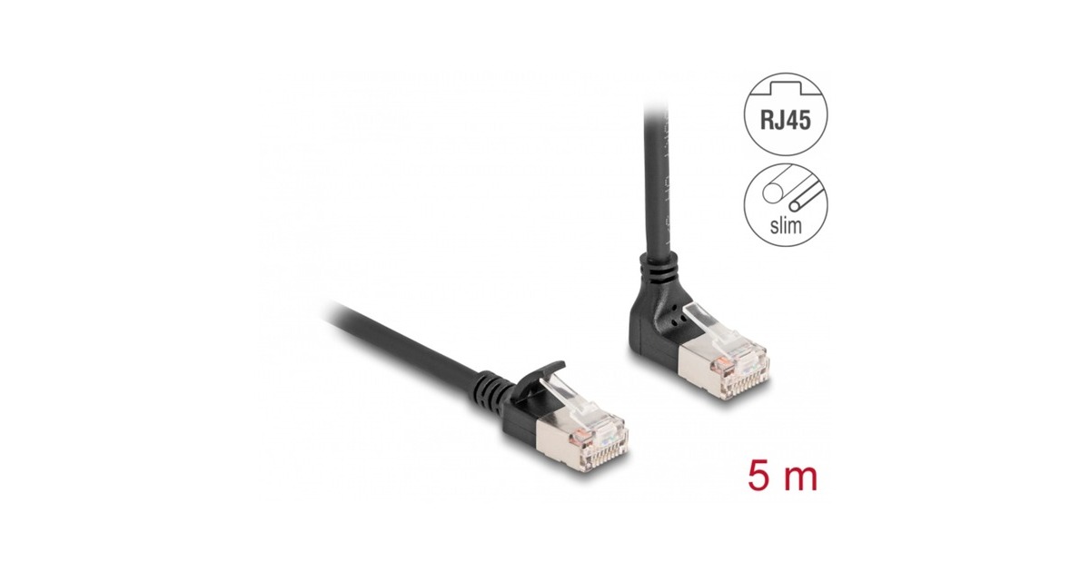 DeLOCKRJ45 Network Cable Cat.6A S/FTP Slim 90° upwards angled / straight 5 m kabel  (Zwart)
