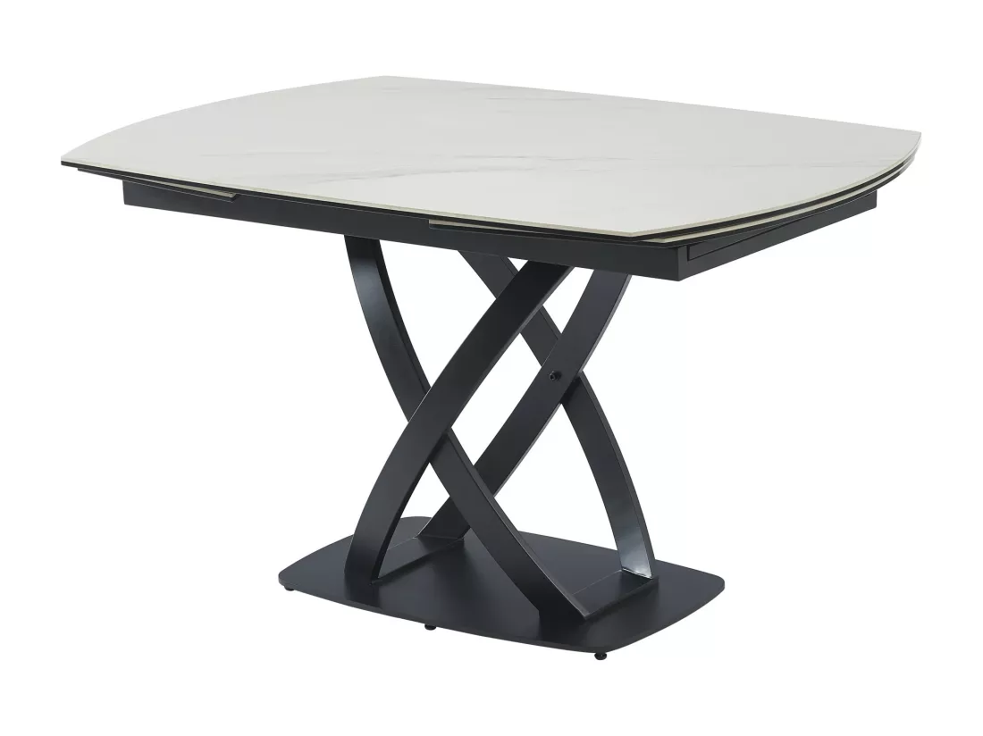 Table à manger extensible 4 à 8 personnes en céramique, verre trempé et acier inoxydable - Effet marbre blanc et Noir - LIOMELI de Maison Céphy