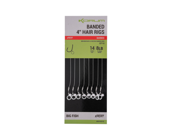 Montages Korum Banded Hair Rigs 10cm (8 pièces)