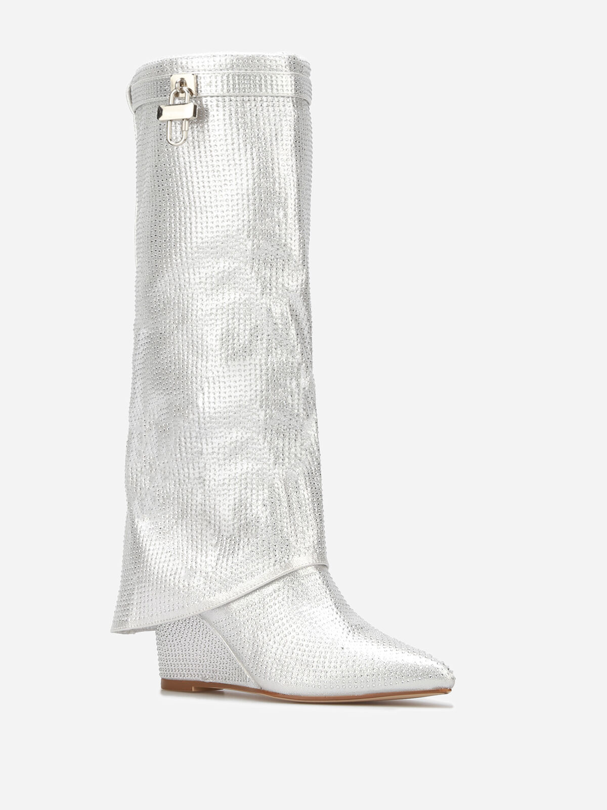 Bottes compensées à rabat et strass- Argenté