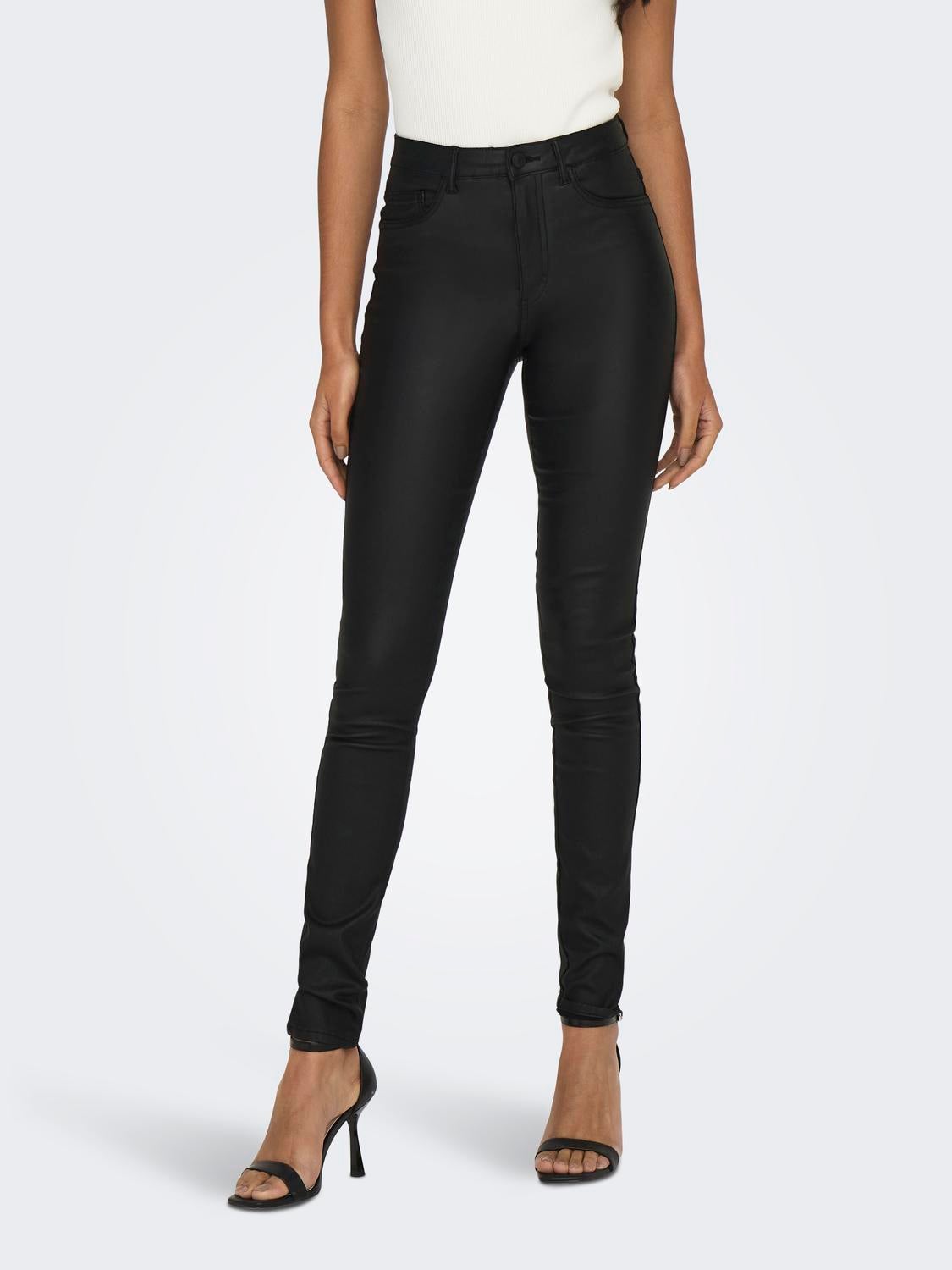 ONLROYAL Hohe Taille Skinny Fit Hose in Lederoptik Black