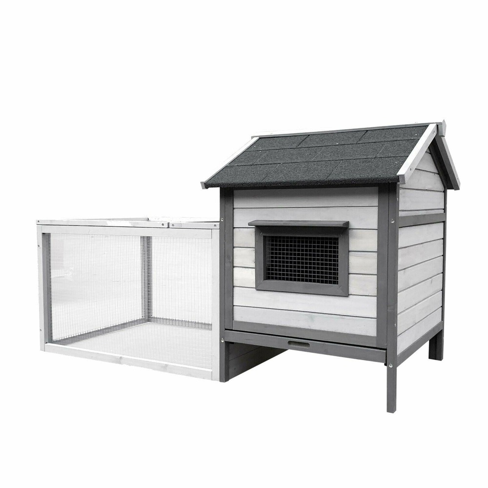 Clapier à lapin avec maison de rongeur et roue libre 146 cm gris clair