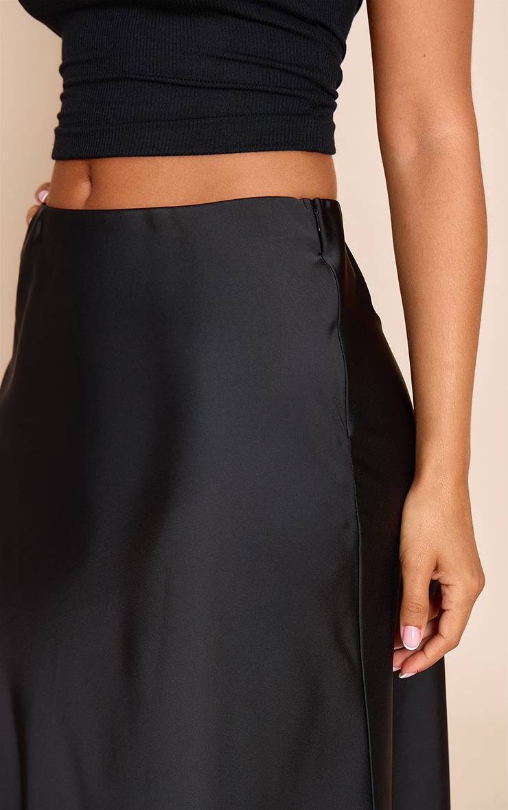 Noir Jupe Longue Fluide En Satin Petite