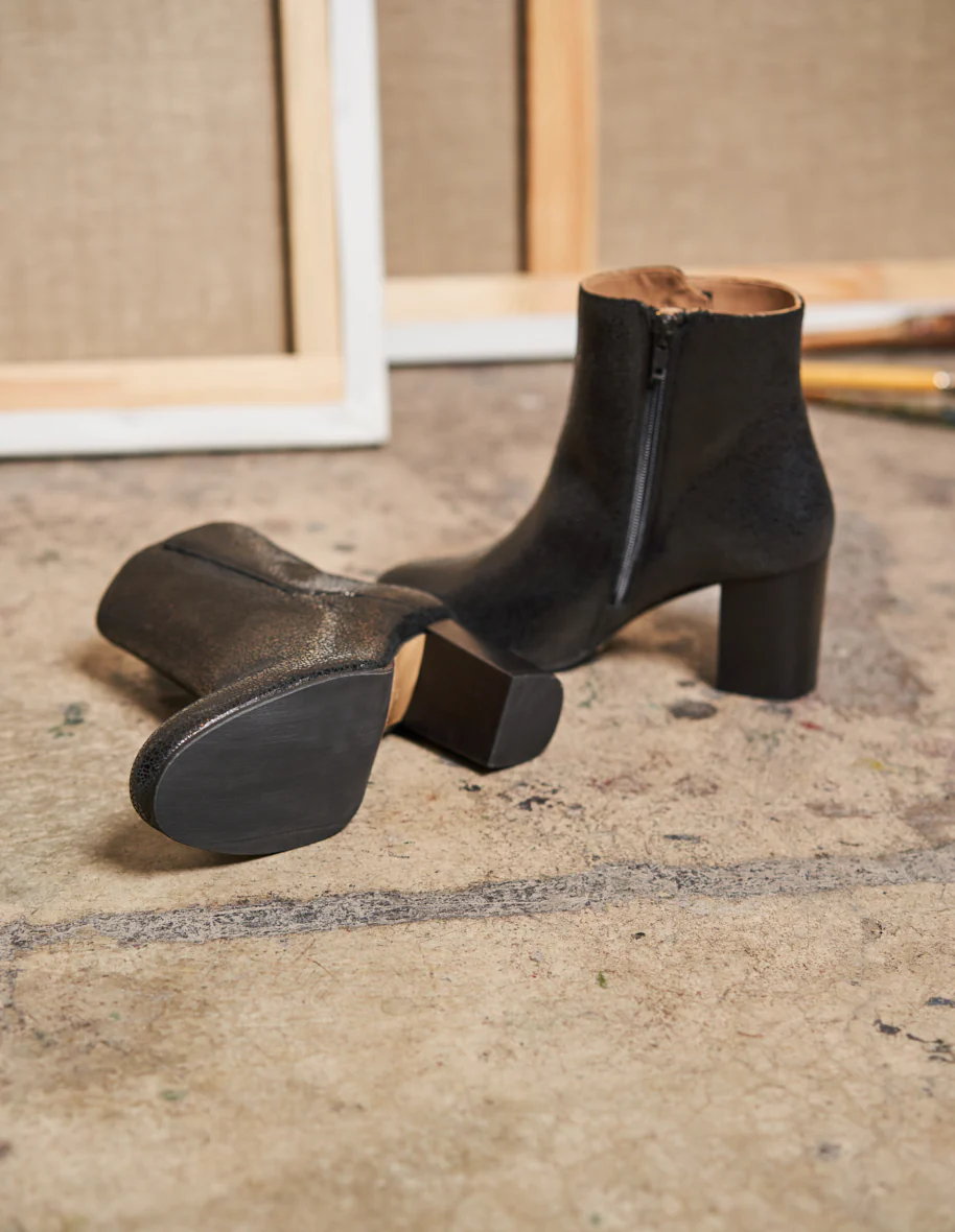 Bottines à talons Mathilde H - Cuir Craquelé Noir