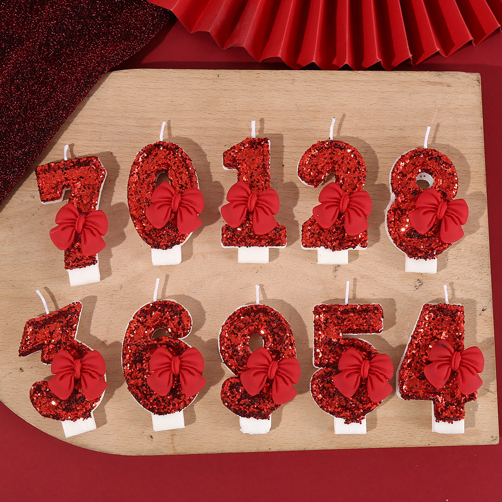 Zahlen Geburtstags Kerze Schleife Kuchenstecker Happy Birthday Deko für Torten / Kuchen - Zahl 7 / Rot