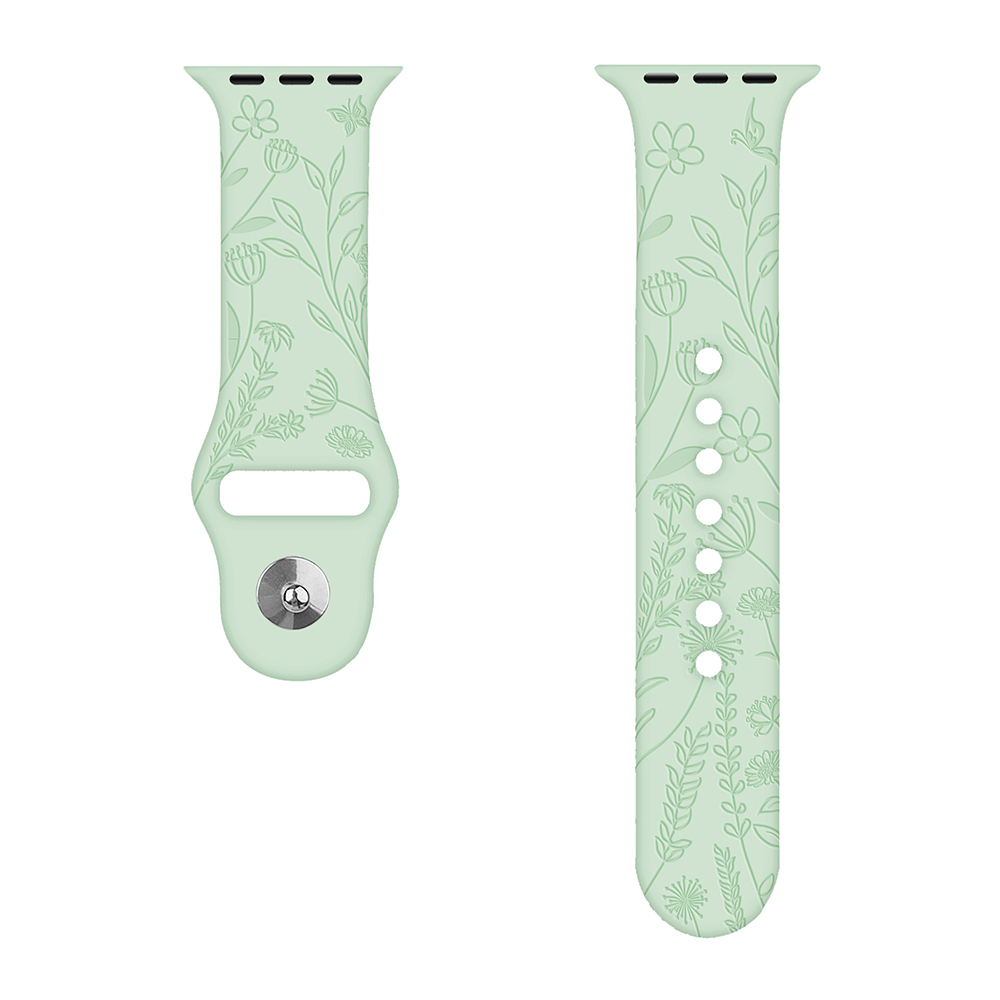 Apple Watch (42/41/40/38 mm) Silikon Sport Armband Flower Imprint (Gelenkumfang: 165-210mm) - Mint