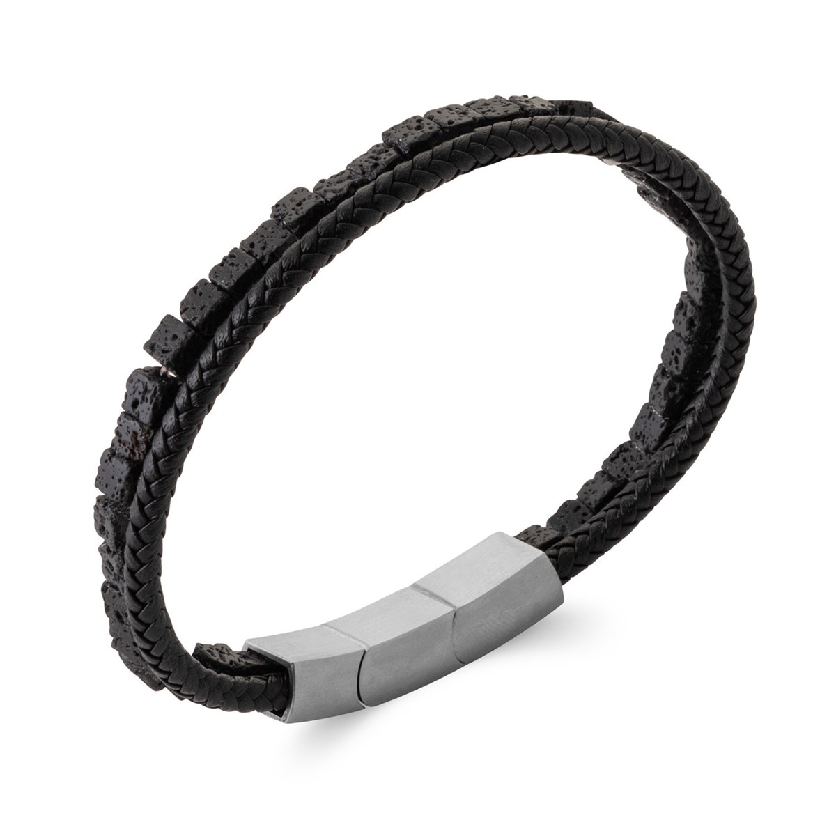 Bracelet homme Brillaxis cuir noir pierre de lave