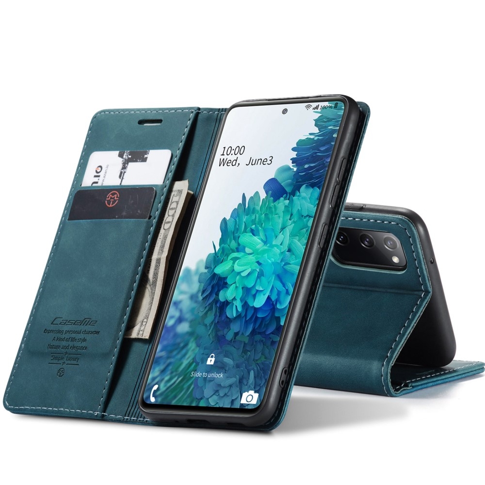 Samsung Galaxy S20 FE / S20 FE 5G Leder Tasche Flip Wallet Etui mit Kartenfächern - Blaugrün