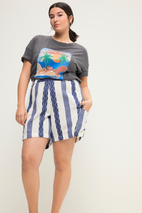 Shorts, Wide Legs, HighWaist, Streifen, Elastikbund, Cargotaschen