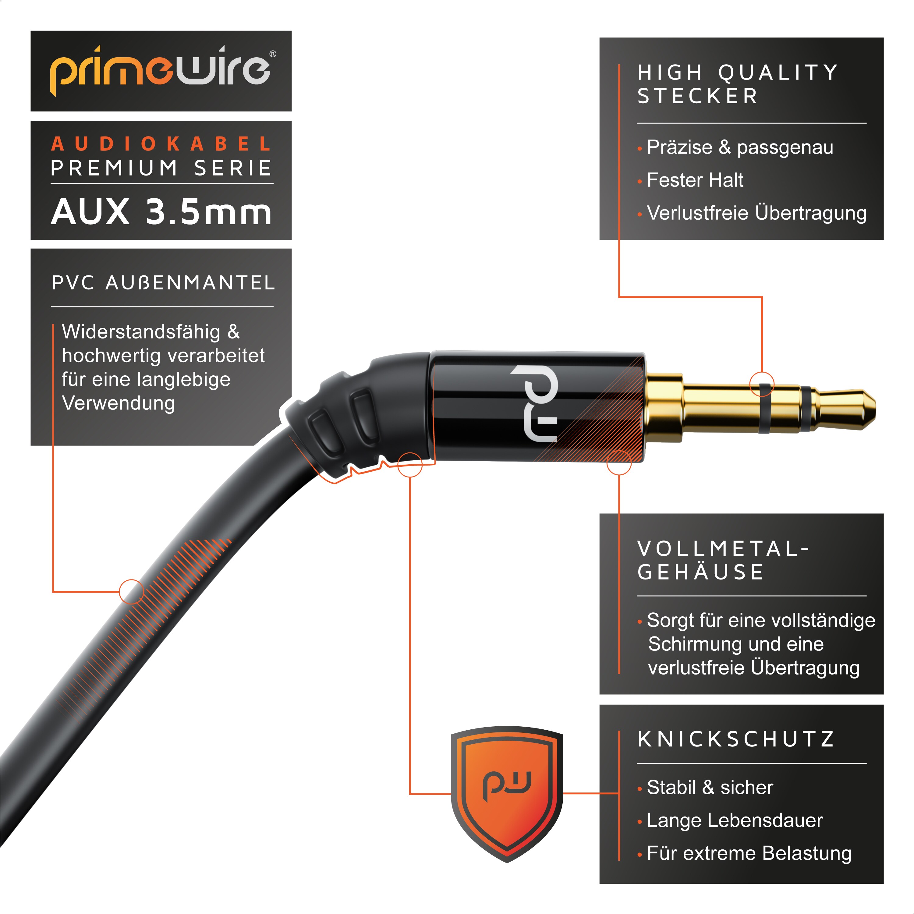 Primewire 3,5-mm-Klinke Audio-Kabel, AUX,HiFi Audio Klinkenkabel / Verlängerungskabel - 1,5m