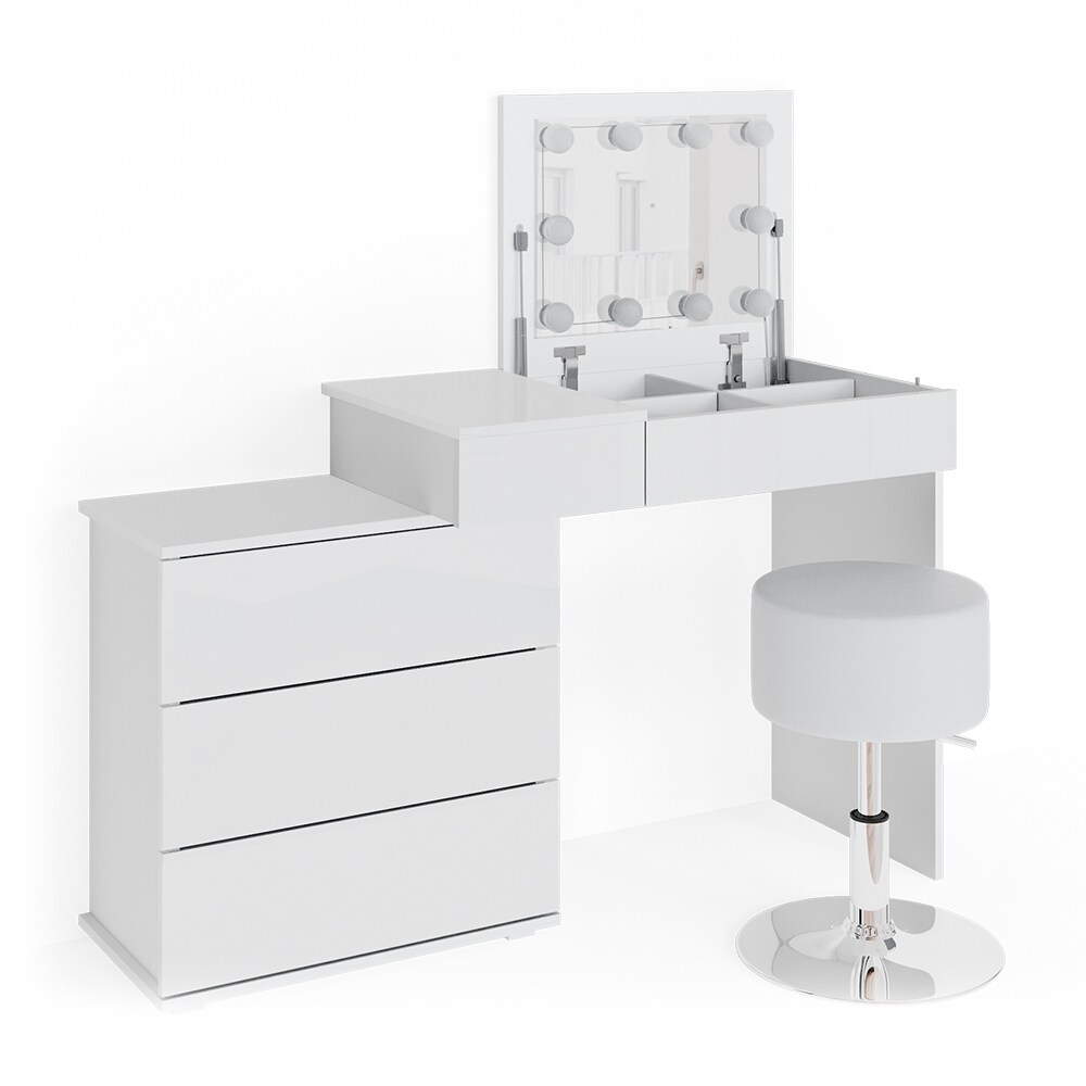 Vicco Schminktisch Frisiertisch Frisierkommode Lotos Weiß LED Spiegel Hocker