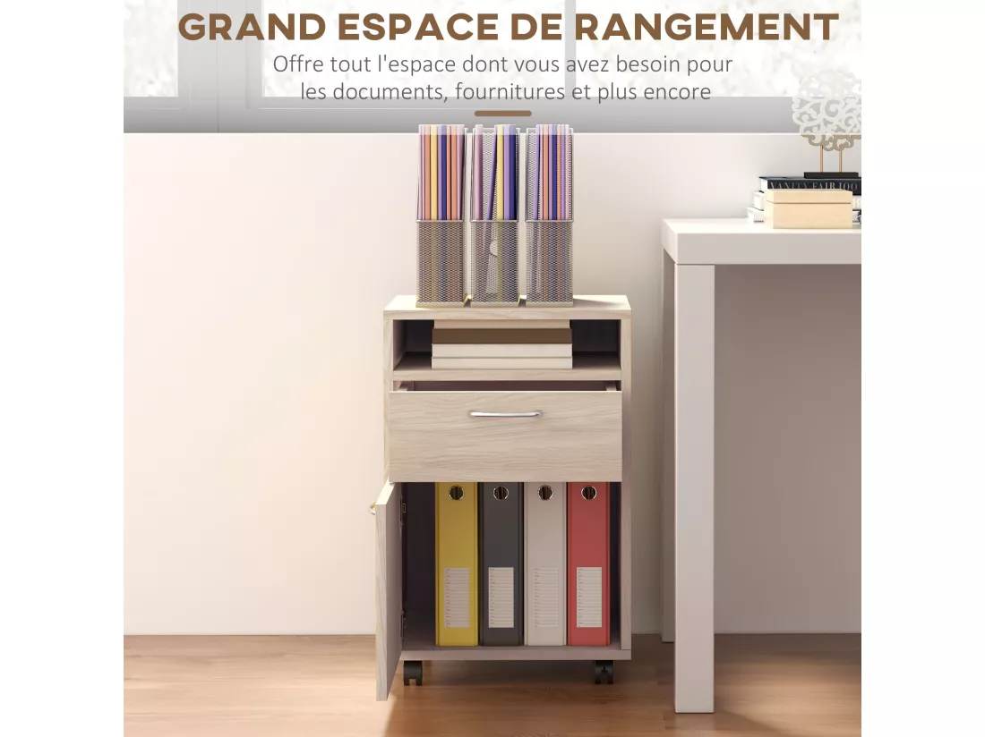 Caisson de bureau à roulettes - tiroir, placard, niche - blanc