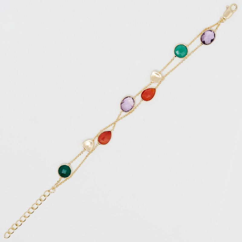 Bracelet Théa - Laiton doré, onyx verte, cornaline & améthyste