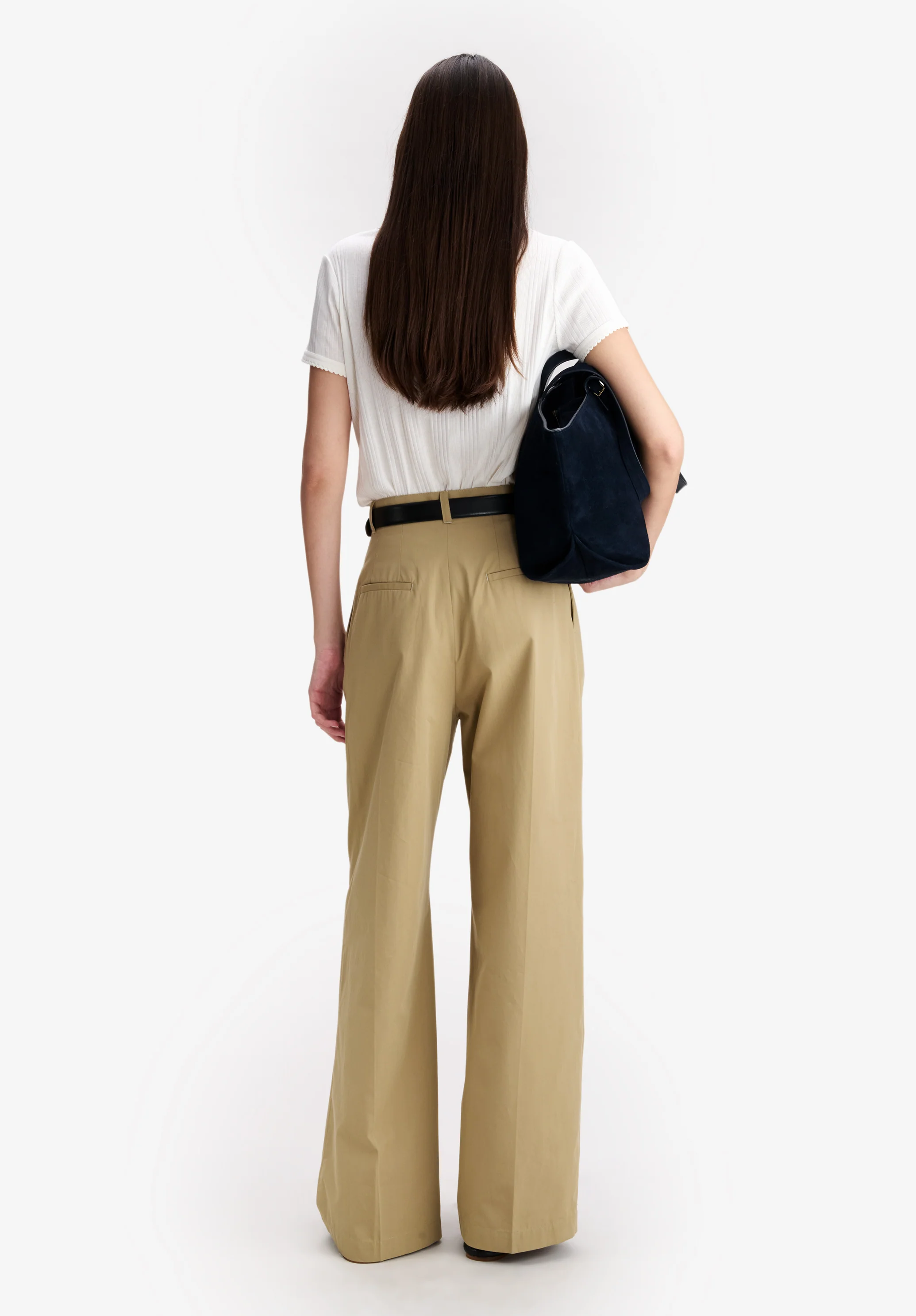 Pantalon beige ample en coton bio - Beige fonce
