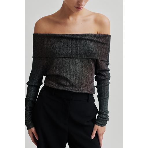 Second Female Ellis Off Shoulder Strikbluse, Black, XS