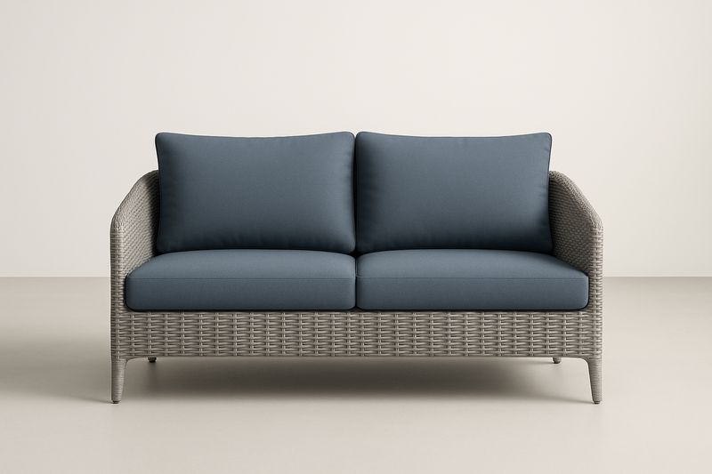 Außensofa 2-Sitzer Polyrattan Stahl Blau Grau 162 cm