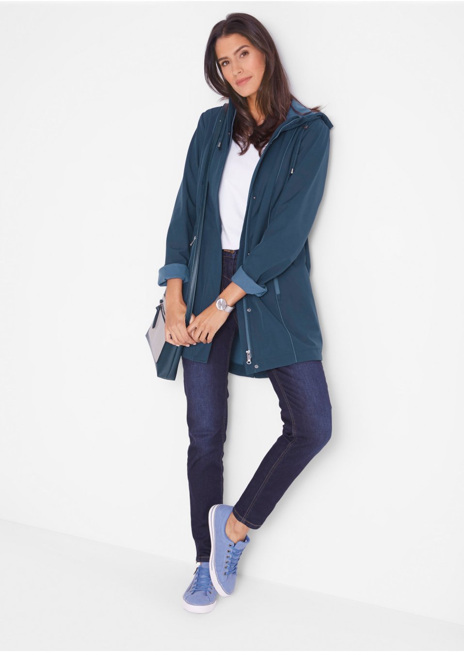 Parka softshell à coutures de coloris contrastant, doublure intérieure