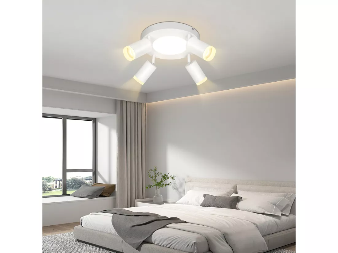 NETTLIFE Spot de plafond 4 ampoules rond 20W 3000K GU10 installation facile blanc chaud orientable 350° moderne