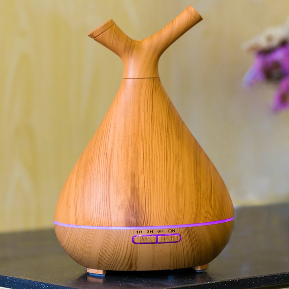 Ultraschall Luftbefeuchter Aroma Öl Diffuser in Holz Optik mit LED Beleuchtung - Hellbraun