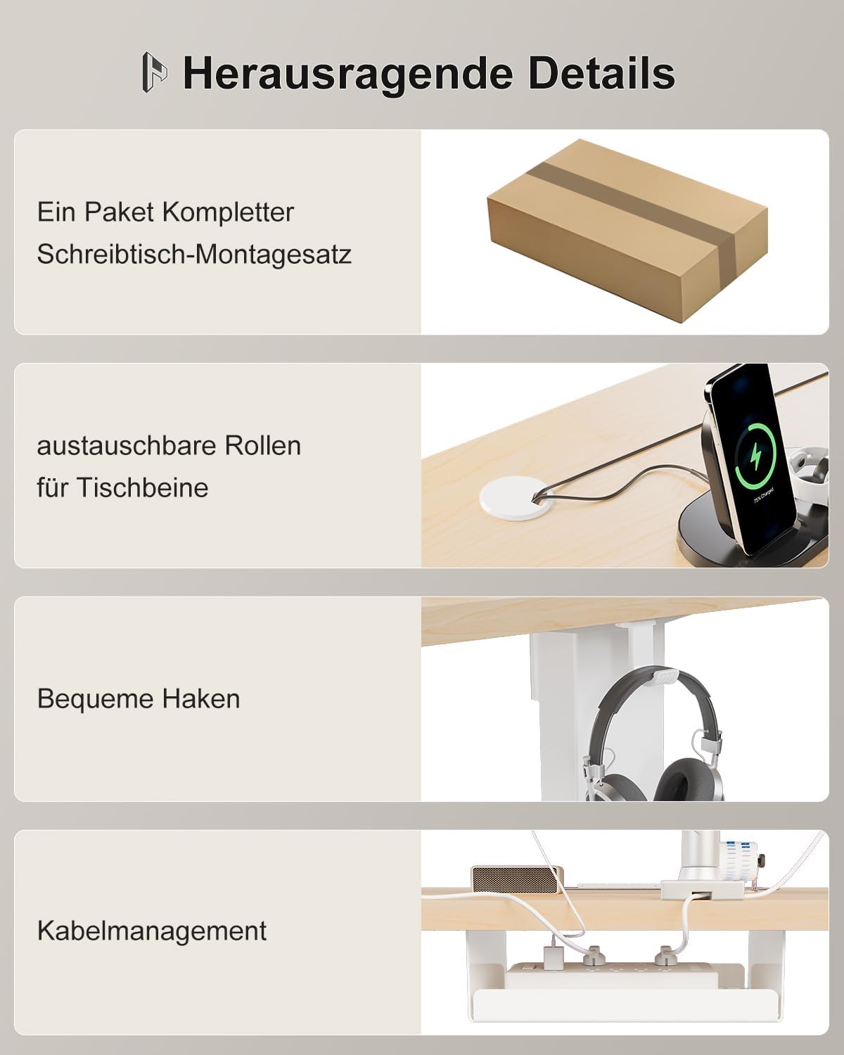Homall Höhenverstellbarer Schreibtisch 160x80cm mit USB-A Ladeanschluss, Elektrischer Schreibtisch mit Kabel Management Tray, Standing Desk mit 3 Memory Funktion, Computertisch Beige