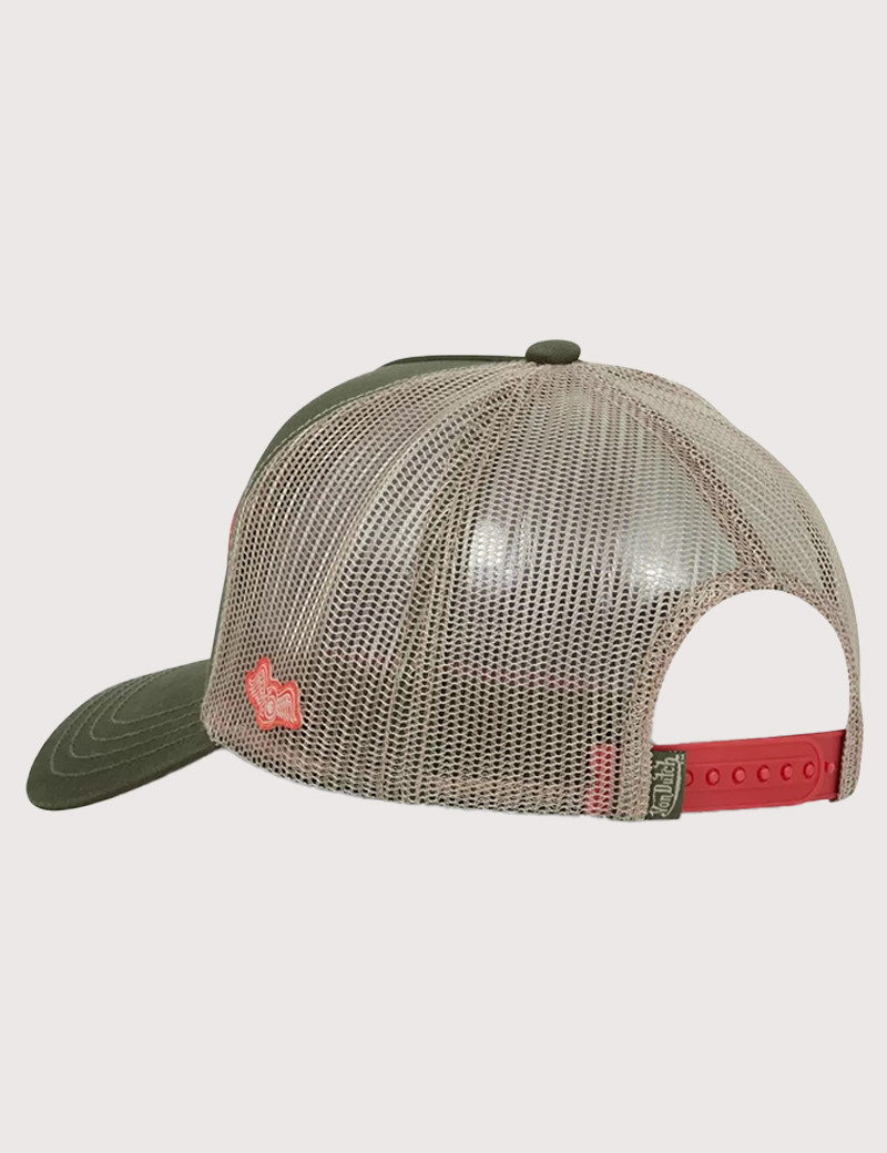 VON DUTCH CASQUETTE LOGO TRUCKER COLLEGE KAKI CORAIL