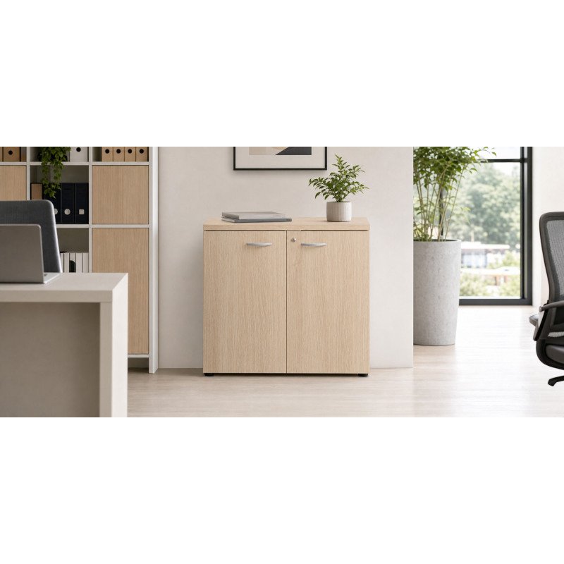 Armoire basse hauteur bureau portes battantes H 75,5 x L 80 x P 45 cm Squadra
