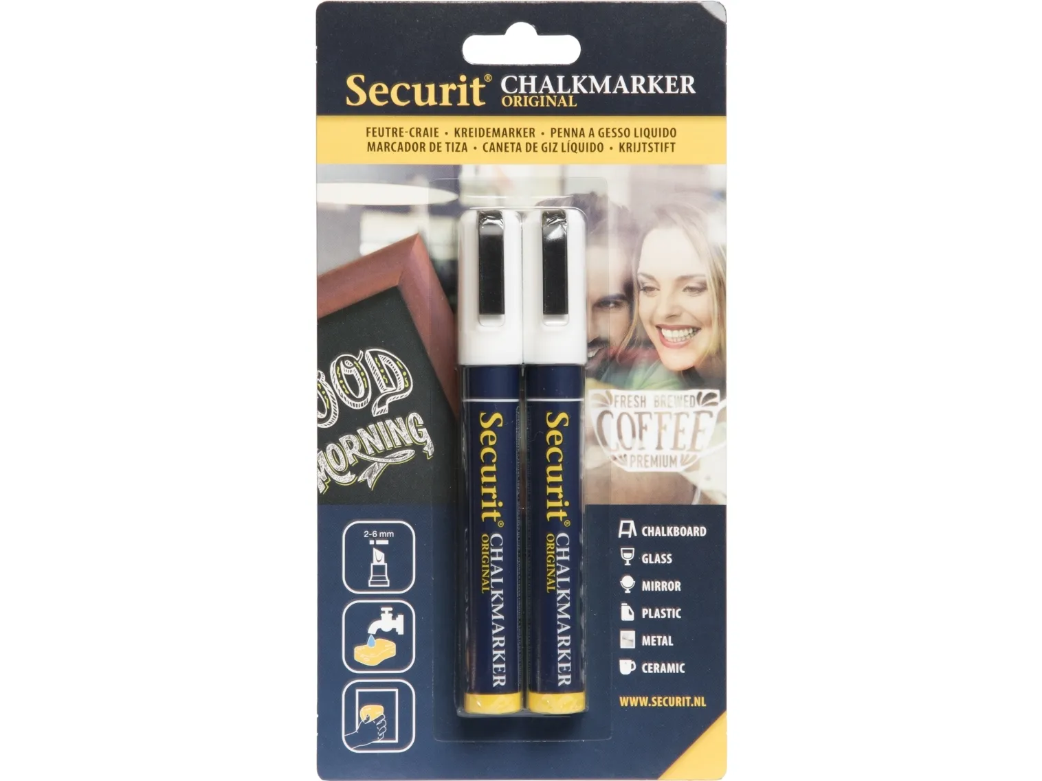 Securit® original kridtmarker hvid med 2 stk.