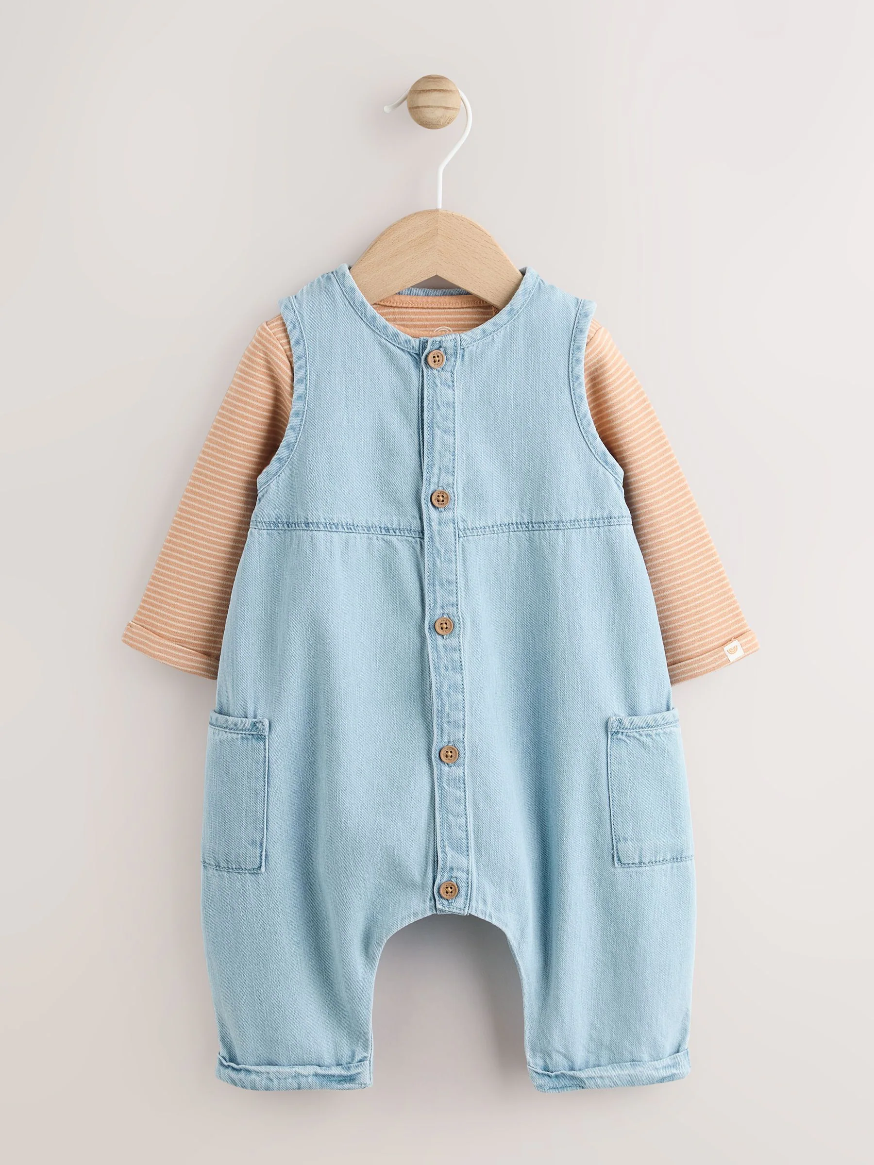 Denimblauw - Babyset van tuinbroek en rompertje (0mnd-2jr)