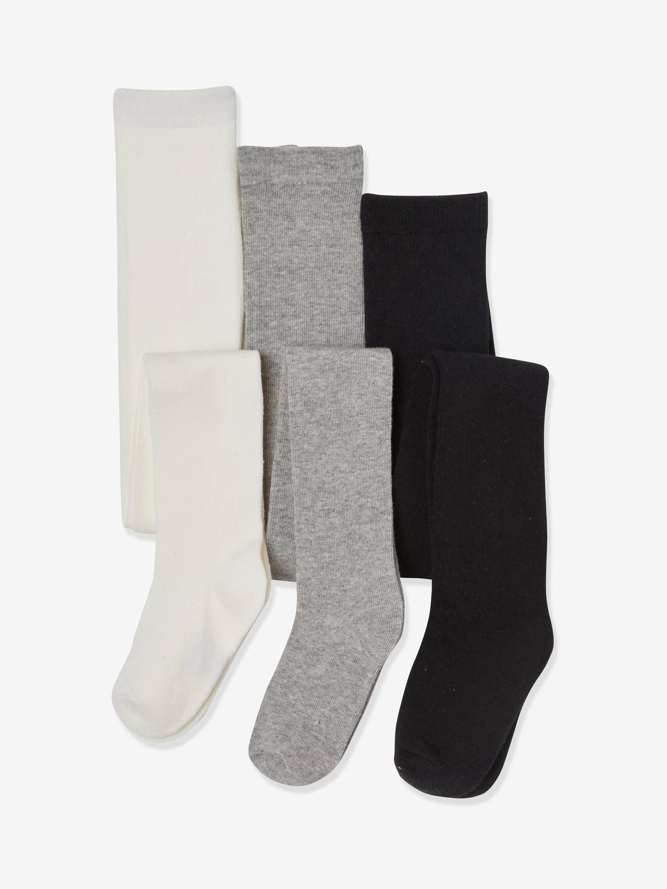 Pacote com 3 pares de meias-calças infantis, cinza médio, bicolor/multicoloridas.