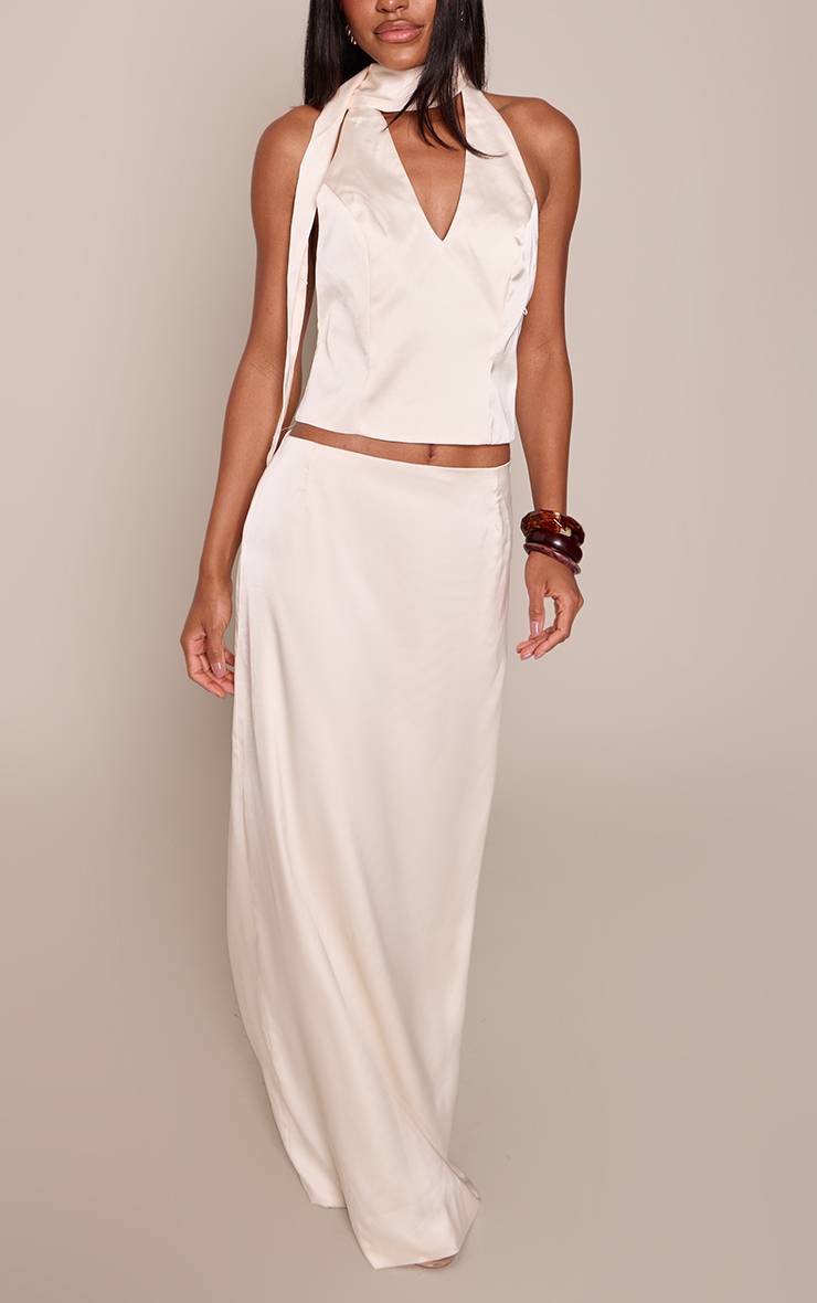 Huître Ensemble Coordonné Jupe Longue En Satin Blanc