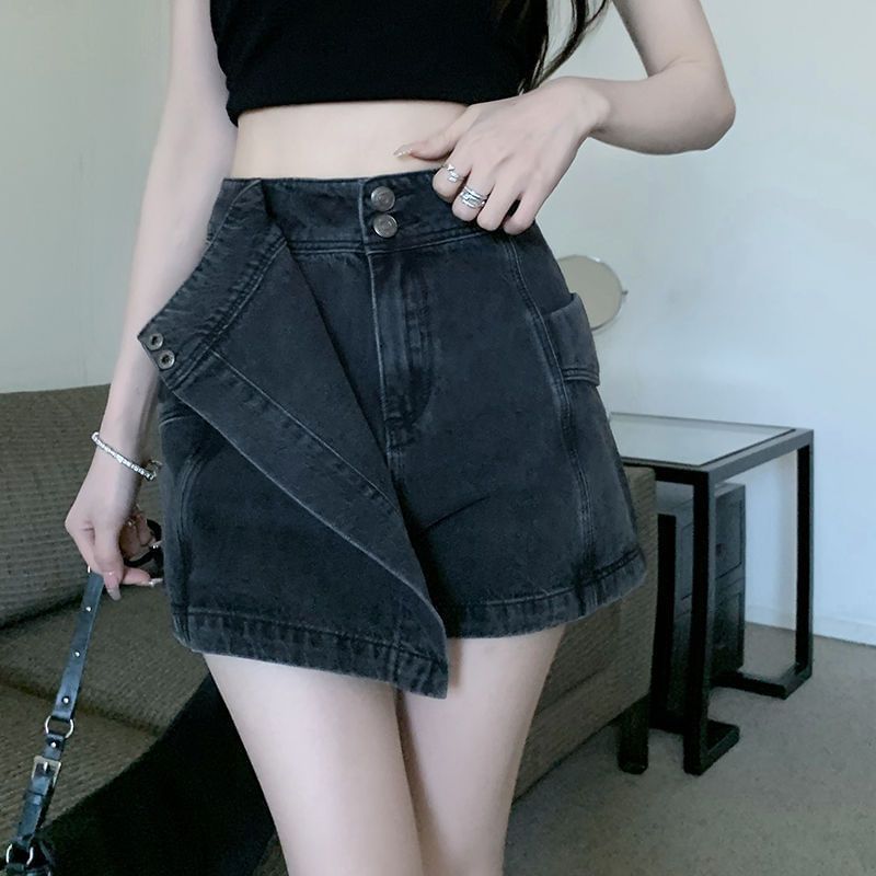 Bolgivy - High Waist Washed Denim Skort / Riem / Set