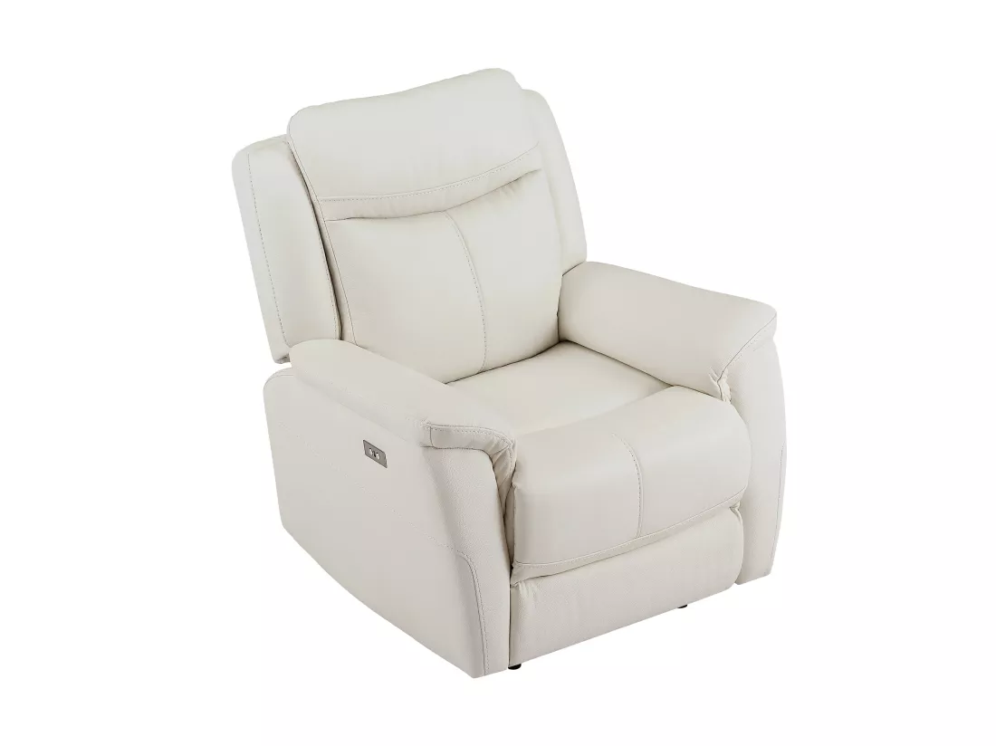 Canapé 3 places et fauteuil relax électrique en cuir de vachette blanc NOMAJO