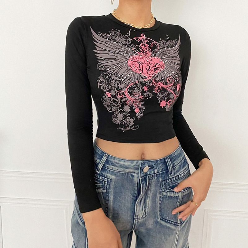 Sosana - Croptop met lange mouwen en hartjesprint