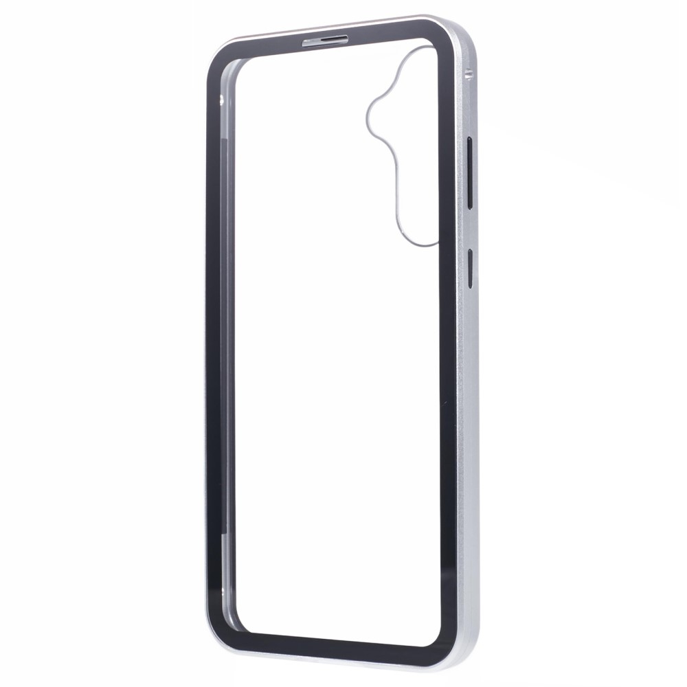 Samsung Galaxy A55 Magnetische Alu Schutzhülle mit Panzer Glas Backcover   Displayschutz (Magnet-Technologie) - Silber