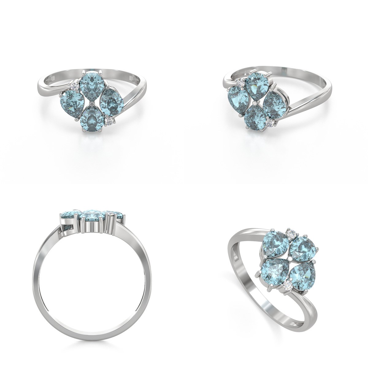 Bague Aigue-Marine et diamants sur Argent 925 1.87grs