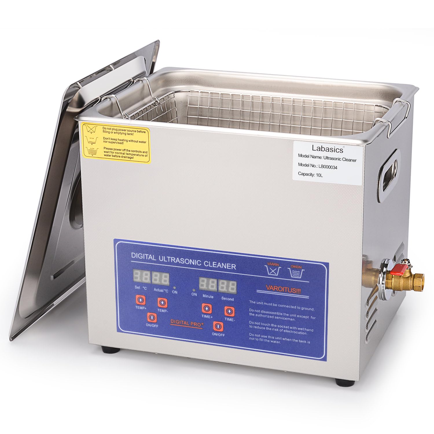 Labasics Ultraschallreiniger, Professioneller Allzweck-Ultraschallreiniger aus Rostfreiem Stahl mit Digitalanzeige-Timer und Wärmesteuerung für Labor 220V, 10L