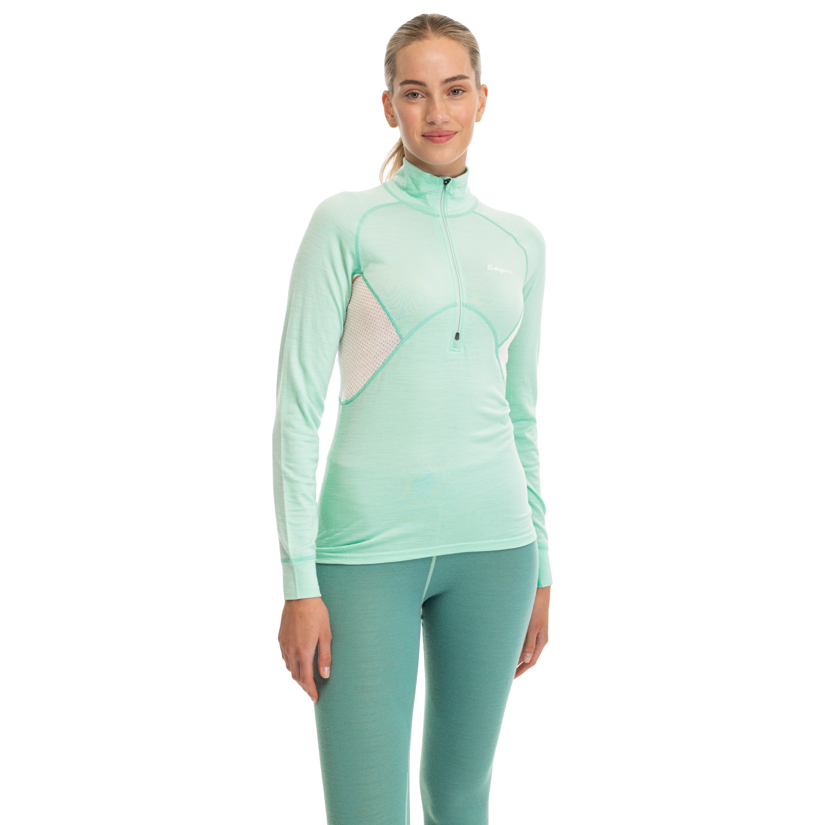 Inner:Pure Merino Half Zip Women Mint Crush / Vanilla White
